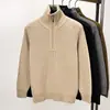 Suéter de Punto para Hombre Joven con Media Cremallera y Cuello Alto, Rayas Verticales, Manga Larga, Transfronterizo, para Primavera, Otoño e Invierno, Cálido y Grueso, Estilo Casual y Relajado