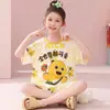 Pijama de Verão para Meninas, Algodão Penteado Manga Curta Estilo Fino 2026 Conjunto de Verão para Crianças Meninas, Roupa de Casa para Crianças Maiores