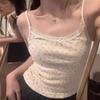 Puro Desejo Renda Camisole Colete Feminino com Almofada de Peito Verão Bottoming Interior Slim-fit Short Floral Top Fino