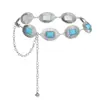 Corrente de Cintura Nova Estilo Verão para Mulheres, Textura Elegante e Simples, Fivela Oval, Corrente de Metal Decorativa com Turquesa Azul Incrustada