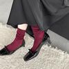 Sapatos Mary Jane com Laço Pequeno Fresco Han Feng Primavera 2025 Salto Médio Grosso Estilo Fada Cabeça Quadrada Couro Boca Rasa Sapatos de Camada Única