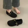 Zapatos Planos de Piel Sintética Retro Estilo Francés 2025 Nuevos Otoño e Invierno Punta Redonda Sin Cordones Felpa Cálidos Mocasines Zapatos Mary Jane