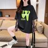 Algodón Puro 2025 Popular Letra Graffiti Falso Dos Piezas Camiseta Mujer Personalizada Encaje Pesado Empalmado Holgado Protección Solar Top