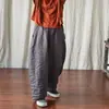 Pantalones Cortos de Algodón Sueltos de Nuevo Estilo Finos de Verano Pantalones de Pierna Ancha de Lino y Algodón Plisados Retro para Mujer