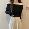 Top de Punto de Manga Larga con Cuello de un Hombro Descubierto, Otoño Nuevo Diseño con Abertura, Sexy Estilo Occidental, Ajustado, para Mujer