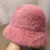 Chapéu Balde de Pelúcia de Coelho com Rosto Mostrado Feminino Outono e Inverno Estilo Coreano Estilo Japonês Combina com Tudo Cor Sólida Peludo Chapéu Pescador Chapéu Quente Moda