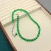 Nuevo Collar de Ágata Verde con Cuentas Estilo Chino Conjunto de Collar con Anillo de Alta Gama para Mujer Anillo de Calabaza de Alta Gama de Nicho