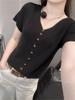 Nuevos Tops de Verano para Mujer, Cárdigans de Punto de Manga Corta con Cuello en V para Mujer, Estilo Europeo de Seda de Hielo, Camisas de Color Puro Delgadas y Versátiles