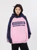 Sudadera con Capucha de Rayas Bloque de Color Estilo Americano para Hombres y Mujeres, Tendencia Nacional Otoño e Invierno Holgada Casual Sudadera Superior para Parejas