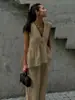 Conjunto de Chaleco Top sin Mangas de Cuello en V Transfronterizo 2026 y Pantalones para Mujer, Nuevo Estilo Europeo y Americano, Color Sólido, Elegante Conjunto de Dos Piezas para Viaje
