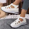 Sandálias femininas europeias e americanas transfronteiriças com salto plataforma, aumento interno de altura, sapatos estilo romano vazados, sandálias casuais respiráveis de verão femininas Temu
