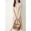 Vestido de punto de lana pura con cuello redondo hueco y falda plisada para mujer, nuevo para otoño e invierno, suéter, falda hasta la rodilla, falda base