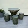 Juego de Mesa y Banco de Piedra Artificial para Preparación de Té y Barbacoa al Aire Libre, Mesa y Sillas de Patio Integradas, Mesa Redonda Pequeña de Ocio para Balcón Abierto en Parque