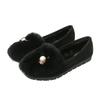Mocassins Huide Yixinda T26 de Pelo de Coelho para Mulheres, Bico Redondo, Forrados com Lã, Sola Macia, Salto Baixo, Sapatos Quentes para Gestantes