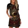 Vestido Nuevo de Mujer Negro Línea A Estampado Vintage Verano Manga Corta Suelto Casual Vestido de Mujer