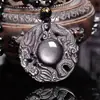 Fabricantes de la Dinastía Tang del Siglo al por mayor estilo chino retro collar de cristal para hombre obsidiana plateada natural obsidiana dorada Guardia Doble Dragón