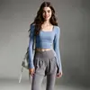 Conjunto de Yoga Quadrado Curto para Mulheres, Slim Fit, Manga Longa, Cintura Alta, Elástico, Falso Duas Peças, Pilates, Levantamento de Peso, Conjunto Fitness Duas Peças
