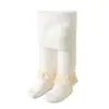 Medias forradas de forro polar para niñas de otoño e invierno, leggings de bebé cálidos de color liso, calcetines versátiles de una sola pieza con ribete de encaje