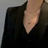 Collar Apilado de Doble Capa para Mujer, Cadena Decorativa Metálica Larga y Sencilla para Sudaderas y Suéteres, Nuevo Modelo Geométrico de Metal para Hombre en 2021