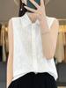 Chaleco de Punto Estilo Europeo para Mujer con Encaje de Organza y Jacquard de Lana Hueco Cuello Polo Top sin Mangas Apilado
