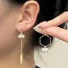 Pendientes Coreanos de Perlas Geométricos Asimétricos con Borlas Largas Moda Nicho Temperamento Diseño de Alta Gama