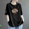 Comercio Exterior Transfronterizo Tendencia Nacional Estilo Antiguo Impresión de Abanico Tallas Grandes Artístico Adelgazante MM Talla Grande Camiseta de Manga Corta Capa Base para Mujer
