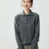 Cardigan Tricot Cashmere Outono/Inverno 2026 Novo Feminino Solto Gola Polo Botão Colorido Suéter Macio Felpudo