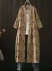 Vestido Sencillo de Longitud Media para Primavera/Verano 2026 con Estampado Artístico de Gasa de Algodón, Cuello Alto y Mangas de Tres Cuartos