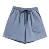 Foto Real de Shorts Jeans Feminino de Verão com Cordão, Cintura Alta, Emagrecedor, Finos, Calças Largas Retas Soltas, Tamanho Grande, Algodão, Comprimento de Cinco Pontos