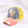 Celebridade da Internet Feminina Boné de Beisebol Tie-Dye Respirável para Rabo de Cavalo Novo Camuflado Estampado Boné com Aba Longa para Sombra Boné de Rede