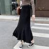 Saia Tricotada Grossa Irregular com Franjas Outono e Inverno Moda Feminina Nova Cintura Alta Comprimento Médio Bainha Larga Plissada Saia Longa