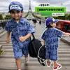 Conjunto de Verano para Niños con Estampado de Letra Grande en Set de Mezclilla, Ropa Infantil Moderna con Mangas Cortas, Ropa Infantil de Exportación, Conjunto de Dos Piezas para Niños Pequeños
