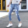 Extraordinarios Jeans de Verano Elásticos Rotos para Hombre Nueva Moda Ajustados Pantalones Cortos Versátiles Casual Pequeño