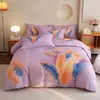 Conjunto de cama de quatro peças de algodão integral, tamanho grande, escovado, qualidade A, para outono e inverno, conjunto de cama espesso de algodão puro, conjunto de três peças de desenho animado