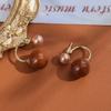 Pendientes Marrones Estilo Maillard Vintage de Dos Usos Color de Contraste Moda Diseño de Nicho de Alto Nivel Pendientes Redondos de Bola con Pasador de Plata