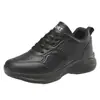 Zapatos deportivos de cuero impermeables para mujer, perfectos para la primavera, cómodos para estar de pie durante mucho tiempo, con suela suave, diseño totalmente negro, adecuados para el trabajo y antideslizantes, ideales como zapatos de cocina para madres