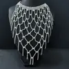 Colar de franjas longas em malha geométrica com diamantes em toda a superfície, transfronteiriço europeu e americano, luxo exagerado, boho, feng shui, colar de diamantes