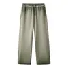 Calça Unissex Longa Lavada Vintage Retro Americana Pesada 450g Outono High Street Reta Perna Larga Tendência