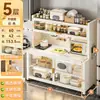 Prateleira de Armazenamento para Cozinha Aço Doméstico Tampo de Rocha Aparador Multifuncional Armário de Armazenamento para Micro-ondas à Prova de Poeira com Porta Armário de Armazenamento