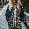 Sudadera de Algodón con Cuello Alto y Pliegues para Mujer 2025, Estampado Floral Retro, Rayas Otoño e Invierno, Botones, Sudadera para Mujer