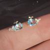 Brincos de Baleia com Diamante Azul em Prata S925 Nalan Estilo K Simples Pequenos Estilosos Elegantes Joias de Orelha Femininas M04189