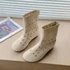 Botines Retro Planos 2026 para Mujer con Agujeros Redondos, sin Cordones, Estilo Hueco, Botas Vaqueras con Suela Antideslizante