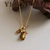 Nuevo Collar Colgante de Doble Calabaza con Piedra Ojo de Tigre Maillard de Moda Otoño e Invierno, Lujo Ligero, Sensación de Alta Gama, Cadena Versátil para la Clavícula para Mujer