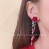 Brincos de Franja Veludo Vermelho Rosa Retrô Francês Super Fada Sem Piercing Presilhas de Orelha Novo Estilo Outono e Inverno 2024-