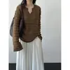 Suéter de Punto con Mangas de Campana y Diseño Hueco Luxi para Mujer, Nuevo Otoño 26th Estilo Coreano Suéter Holgado de Cuello V Pequeño ss1046