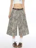 Calças Capri Jeans de Trabalho com Estampa de Leopardo Retro Americano para Homens e Mulheres, Shorts Casuais Tendência de Verão com Design de Marca Estilo de Rua para Casais