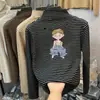 Estilo Otoño e Invierno Moda para Bebés Elegante Camiseta de Forro Polar para Niñas de Tamaño Mediano a Grande Cuello Medio Alto Manga Larga Top Rayado