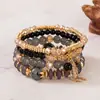 Pulseira Boêmia de venda quente transfronteiriça com pingente de cristal, quatro pulseiras de contas de vidro, elástica, joia de mão requintada