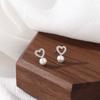 Brincos de Diamante Pérola Amor Dongdaemun da Coreia do Sul Joias Pequenas e Exquisitas de Prata de Lei S925 para Mulheres Gentis e Elegantes