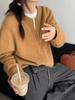 Suéter de Lã Macio e Ceroso Novo para Outono e Inverno Feminino Gola Redonda Solto Preguiçoso Emagrecedor Zíper Coreia do Sul Suéter de Caxemira Cardigan Jaqueta